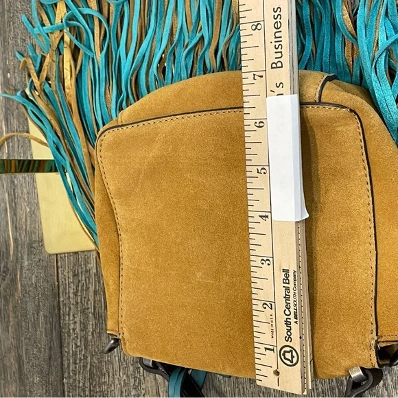 Zara Woman Fringe Suede Crossbody Bag - Tan and Teal. Pre-owned. - Picture 9 of 12